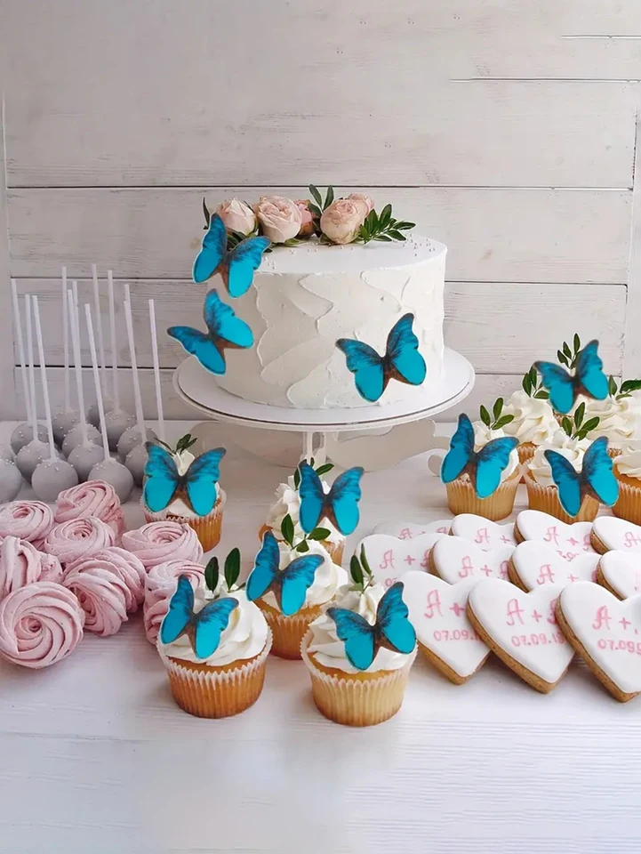 Všetko najlepšie k narodeninám trojrozmerná motýľová kartónová vložka vložte pečenie Dezert Blue Butterfly Birthday Cake Dekorácie