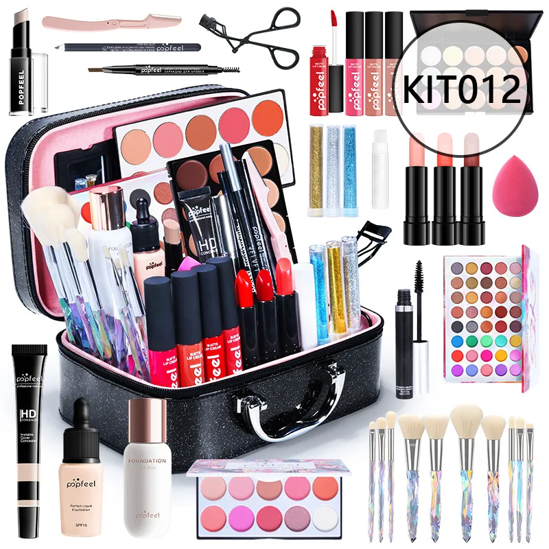 Všetko v jednom make -up súpravy darčeková súprava s očnými tieňmi Palette Foundation Foundation Let Lesk Blush Brushes Eyeline zmiešaná farebná pasta Long Trvalá