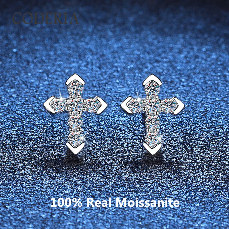 Všetky náušnice Moissanit Cross Stud Sterling Silver