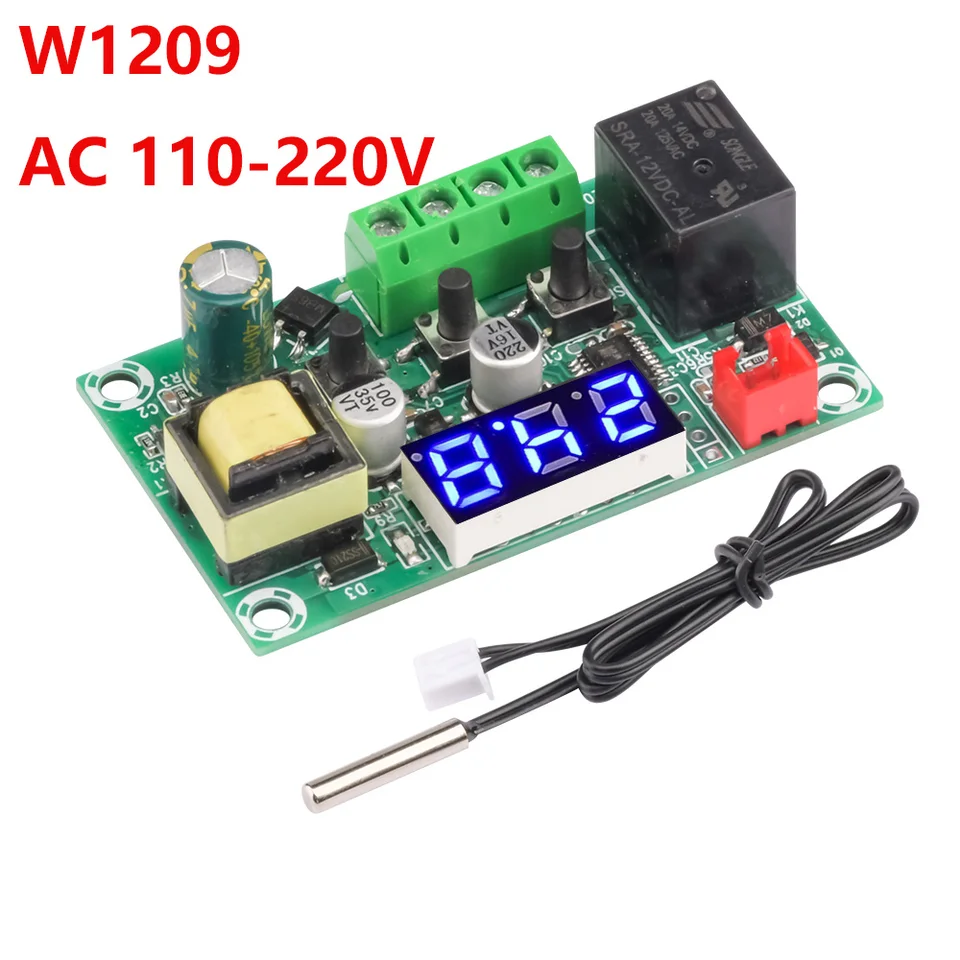 W1209 AC 110-220V Teplo teplota Teplota teploty Termost Regulačný spínač teploty regulátor Termometer modrý/červené/zelené svetlo