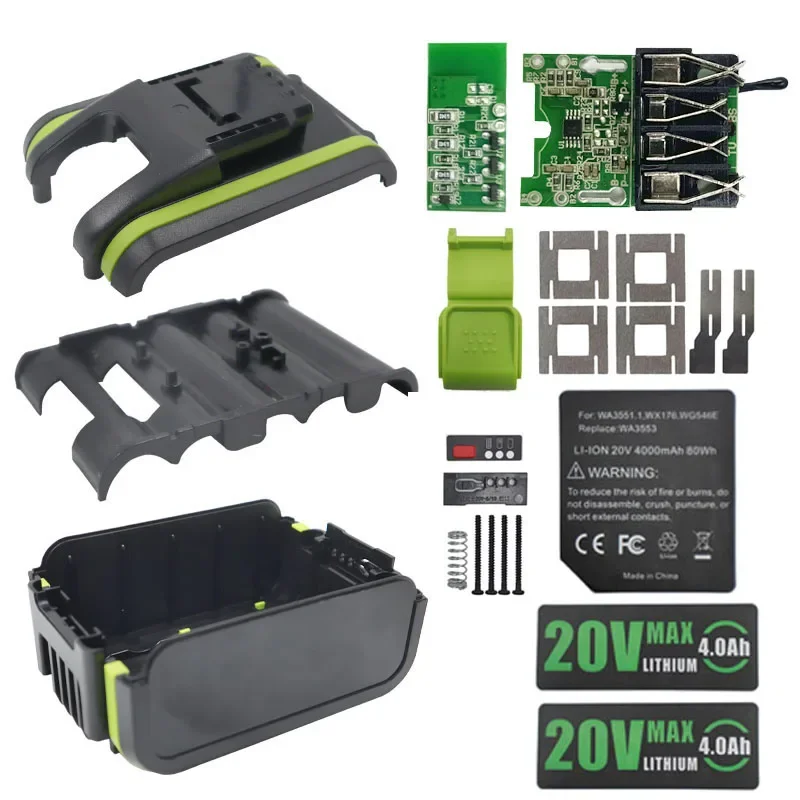 WA3550 Li-Ion Battery Case 4.0AH STRAPOVANIE PCB na nabíjací obvod ROZPADU PRE DOSTATOČNÉ PRÍSTUPY WORX 20V príslušenstva WA3596 WA3595