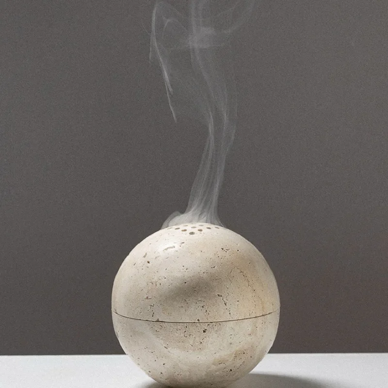 Wabi-sabi-beige prírodný mramorový horák kadidla, náboženské okrúhle dekoratívne kadidlo Difúzor, remeslá domácich dekorácií