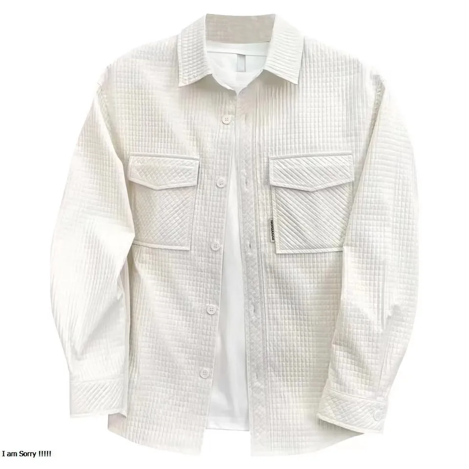 Waffle Handsome košeľa pánske s dlhým rukávom Jar a jeseň voľné retro pracovné oblečenie módne brand brand tričko tričká