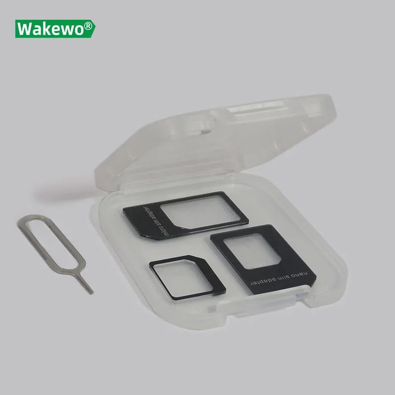 Wakewo tf microSD karta case case card adaptér Nano Micro SIM karta Eject Eject Pin Pin Transparent Collection Box