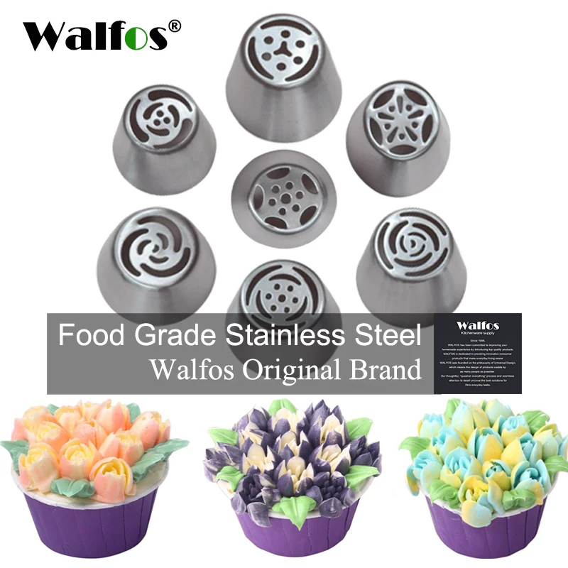 Walfos 7pc/Set z nehrdzavejúcej ocele Ruská tulip poleva na potrubie Trysky pečivo dekorácie tipy dekorácie koláča ružový koláč náradie