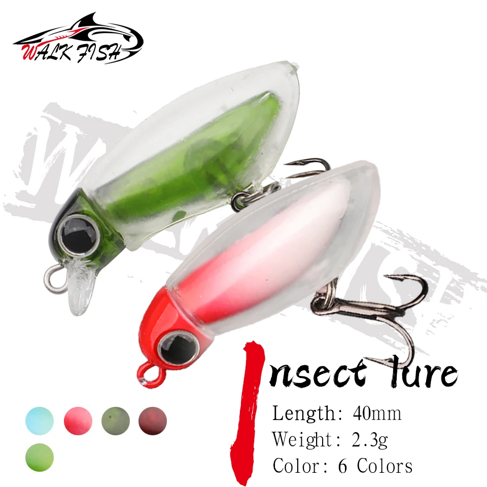 Walk Fish 40 mm/2,3g Minnow Hmyz návnady Mäkké plastové telo Cencil Cencil Rybárska návnada Pstruh Mini Micro Wobblers Rybárska návnada