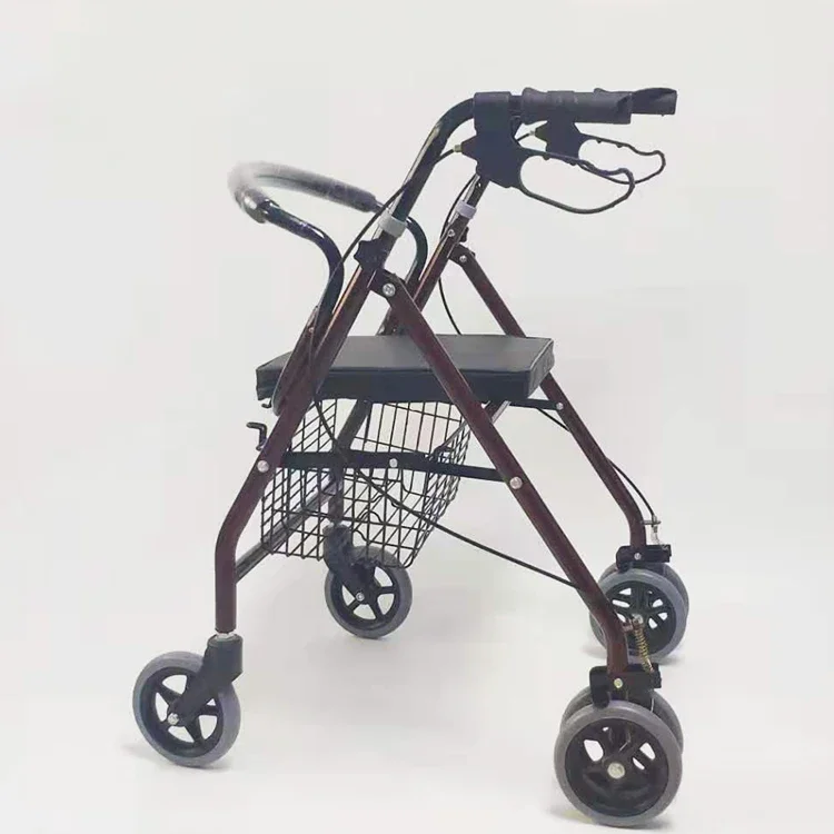 Walker rollator Burgundsko Starší zdravotne postihnutý Walker Starší nákupný košík