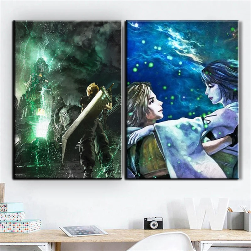 Wall Art Canvas Final Fantasy X Tidus a Yuna Plagát maľba pre obývaciu izbu Obrázok tlačený detský spálň