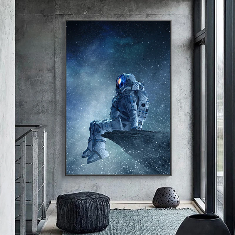 Wall Art Canvas plagát pre obývaciu izbu osamelý astronaut sediaci vo vesmíre Moderná maľba pre spál