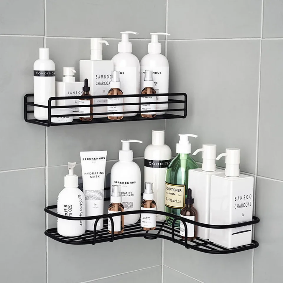 Wall Mount Kúpeľňa Sprchová polica s prísavkovým pohárom - držiak na úložné priestory šampónu - bez vŕtania kuchynského úložného priestoru - kúpeľňové doplnky