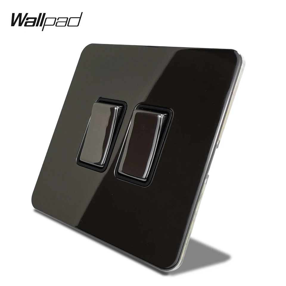 WallPad H6 čierny nikel 2 gang 1 Way 2 Way LED elektrickým elektrickým svetlom spínač z nehrdzavejúcej ocele Kovové gombíky