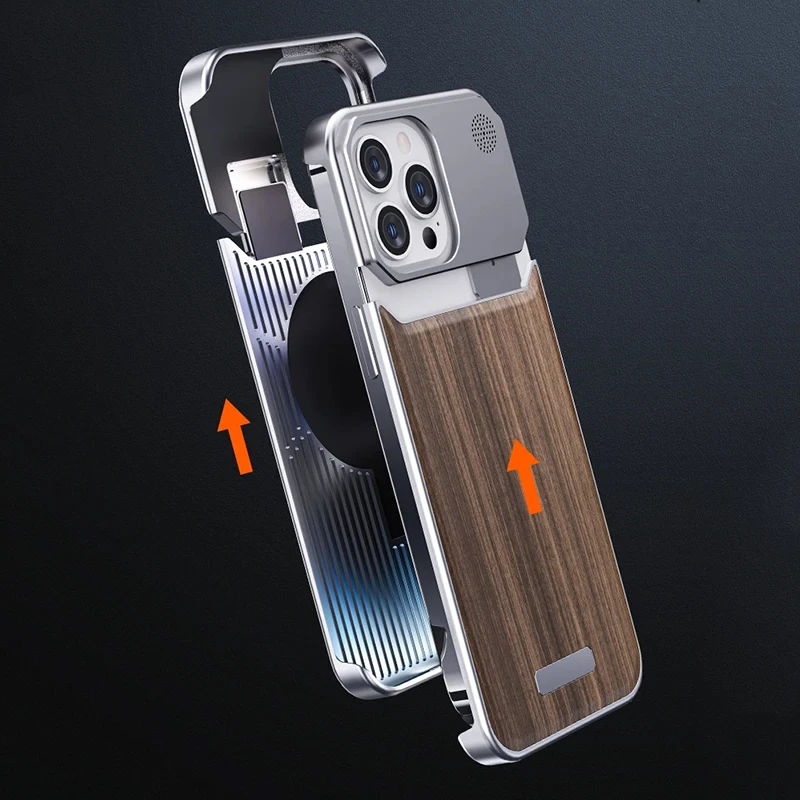 Walnut Metal Remless Magnetic Puzdet pre iPhone 15 14 Pro Max Skutočné drevo aromaterapia hliníková zliatina zliatiny Shell Approad Cover