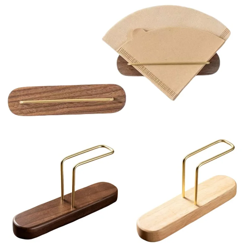 Walnut Wood Kávový filtračný papier držiak espresso odkvapkávací papier skladovací stojan v tvare sitka papier Dávkovací náradie