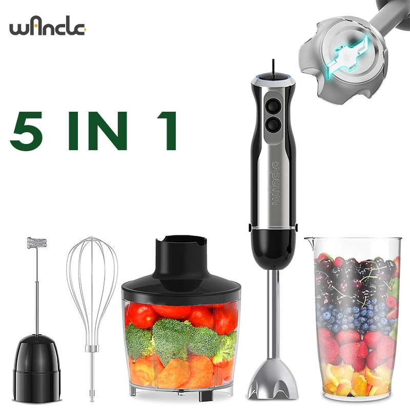 Wancle Electric Immersion Ručné mixér Mixér 1000 W 5 v 1 silným kuchynským mixérom pre vaječný šľahací mlynček na mlynčeky