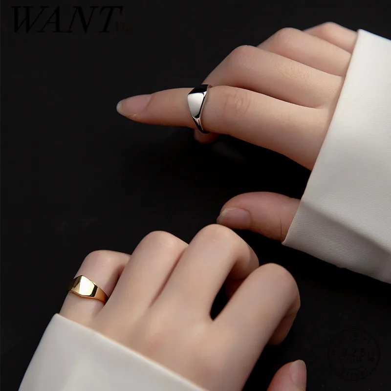 Wantme 925 Sterling Silver jednoduchý lesklý geometrický prsteň nastaviteľný prsteň pre ženy Men francúzske jemné párty šperky doplnky