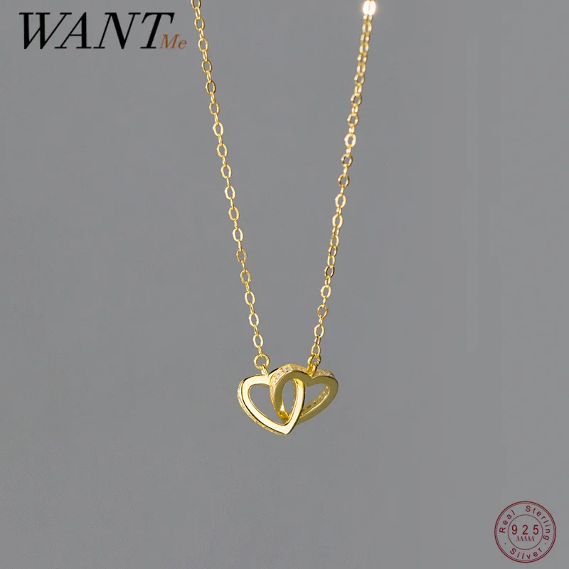Wantme 925 Sterling Silver Sweet Pavé zirkón prsteň spona Love Heart Prívesok retiazka Náhrdelník móda Kórejská párty šialenec šperky