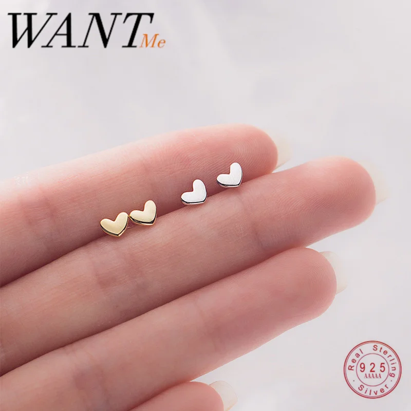 Wantme Trendy Minimalistická skutočná 100% 925 Sterling Silver Mini Small Love Heart Stud Stud pre ženy Študentské dospievajúce šperky darček