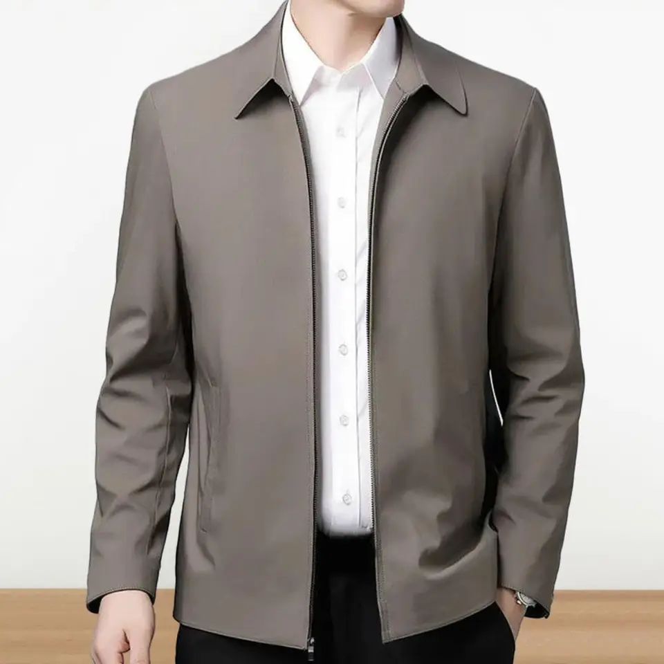 Warm Men Jacket Men Jacket Elegantná stredná pánska klopová bunda klasický uzatvorenie zipsu rovná fit s mäkkým jarným pádom pre formálne