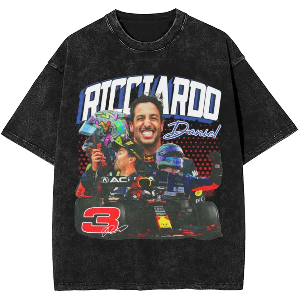 Washed T košeľa Daniel Ricciardo F1 Hip Hop Vintage Tričká Harajuku Honey Badger Streetwear krátko rukávy letné vrcholy tričko Tee tričko