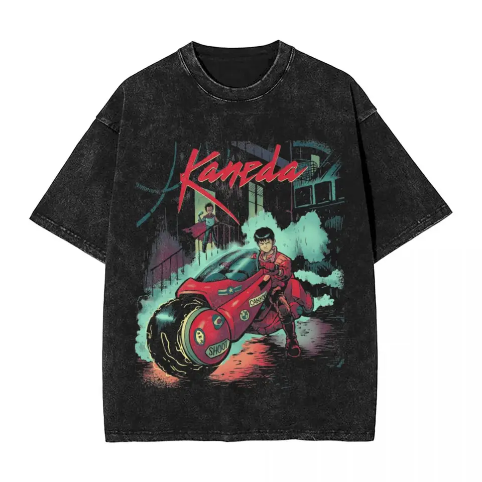 Washed T tričko Neo Tokio Rain Novinky Tričká Harajuku Akira Street Race Japanese Anime Motorcywear Tops Tops Tee tričko