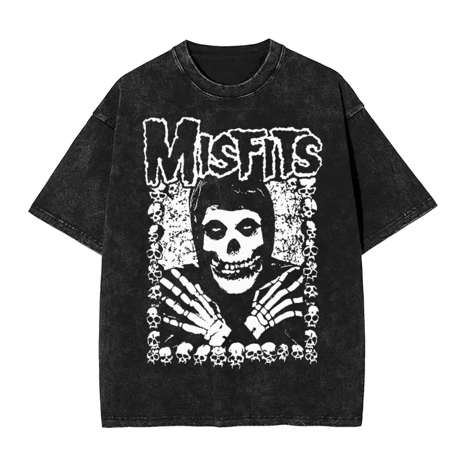 Washed T tričká The Misfits Hip Hop Novinka Tričko Nadmerná lebka lebka Streetwear 100% bavlnené letné vrcholy Tees Men Ženy