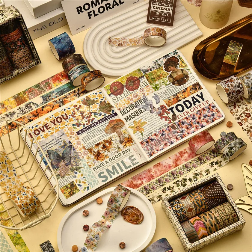 Washi Tape na pozadí Washitapes Notebook Denník dekorácie nálepky čínsky vintage scrapbooking maskovací papier utiles escolares