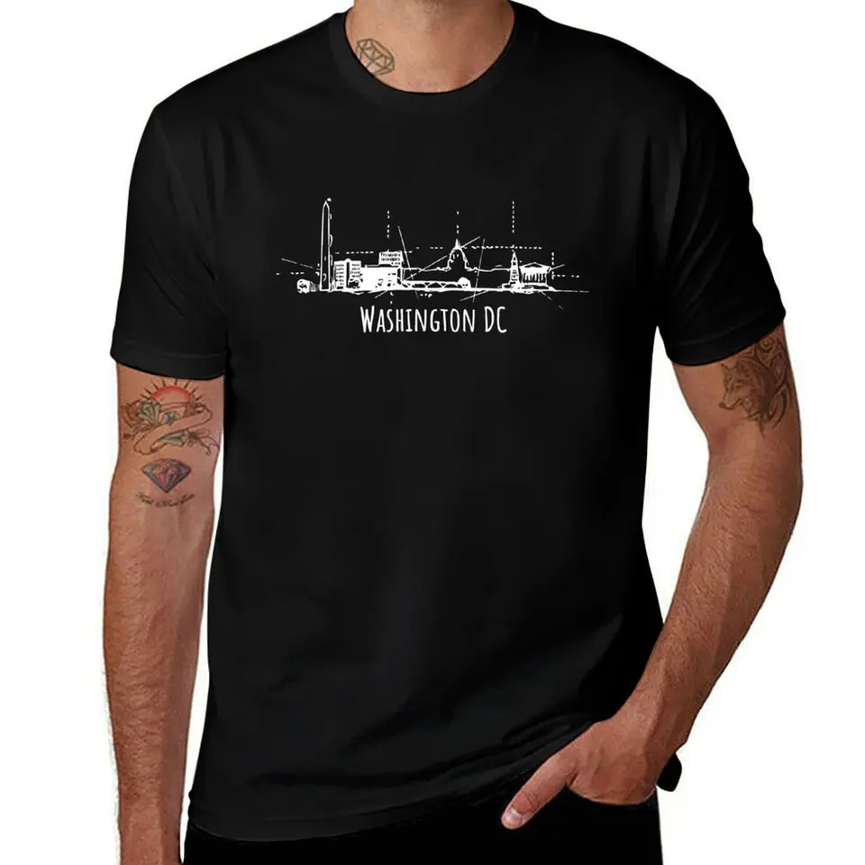 Washington DC Skyline City Art Sketch Souvenír Tričko s nadmerným tričkom Tričko Anime košeľa s nadmernou tričkou muži