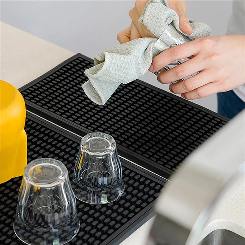 Watchget Anti-Slip Rubber Bar Rail Rail Pulttop Service Bar Service Rats Drip Tray Dishing Rat Mat Black pre barista barman
