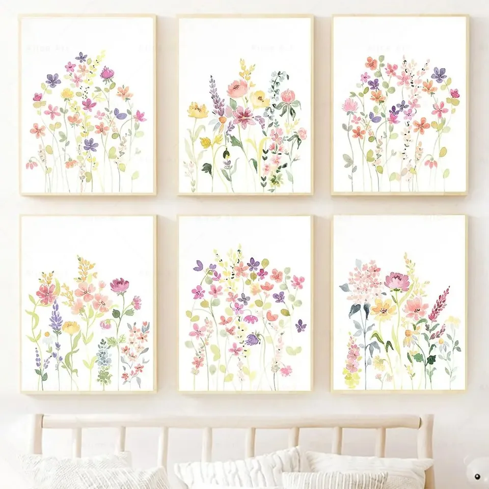 Watercolor Wildflower Flower Plagát farebné kvetinové výtlačky rastlinná stena nástenná maľba maľba nástenné obrázky pre dekoráciu obývacej izby