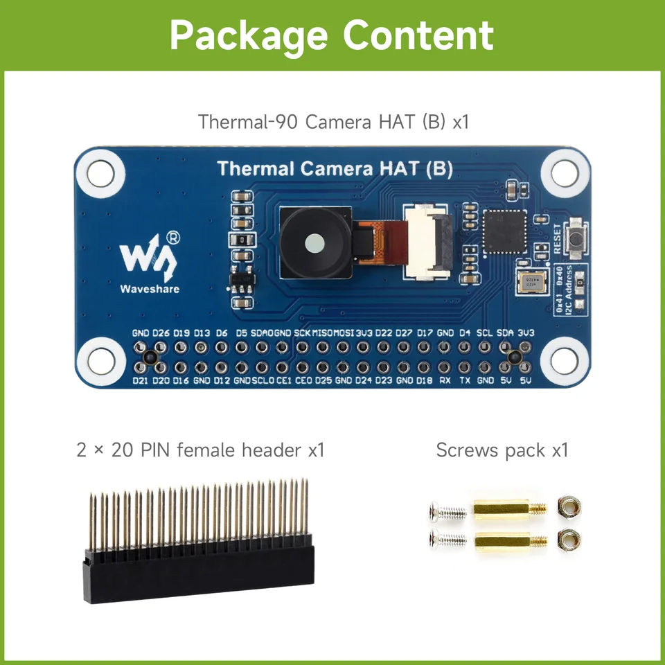 Waveshare s dlhou vlnou ir tepelnú zobrazovaciu kameru Hat (B) pre Raspberry Pi, možnosti pre 45 °/90 ° FOV, Raspberry Pi Ir Camera, 80 × 62
