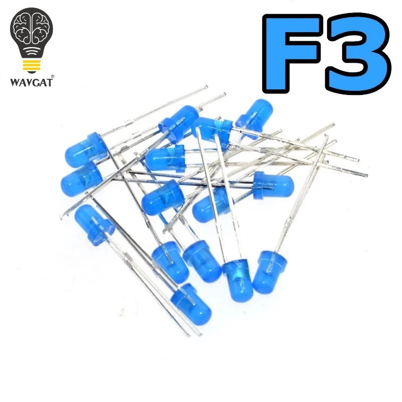 Wavgat Blue F3 3mm LED modré svetlo emitujúce diódy svetlo emitujúce modré zákrutu 1 000 ks