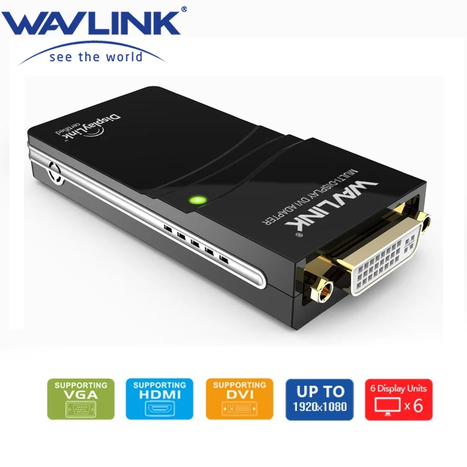 WAVLink USB 2.0 až DVI/VGA/HDMI Video Graphics Display Adapter (HDTV CRT LCD projektor)