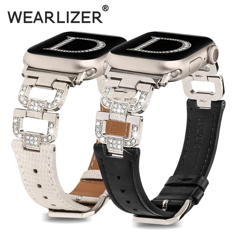 Wearlizer Kožená skupina pre pásy Apple Watch 44 mm 49 mm 45 mm 42 mm 40 mm 38 mm diamantový remienok pre sériu Iwatch Ultra 10 9 8 7 6 5 SE