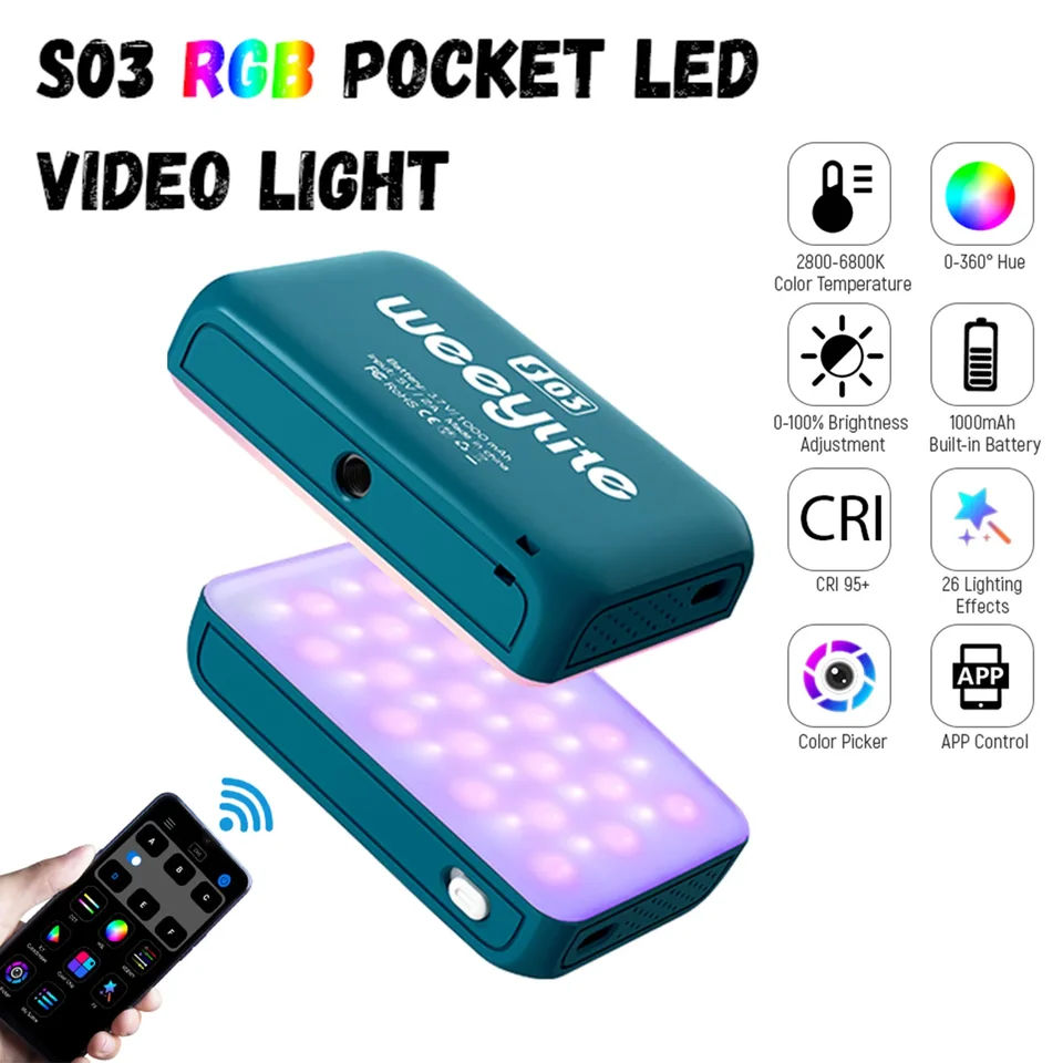 Weeylite S03 Mini Pocket RGB Light LED VIDEO VIDEO PANEL VIDEO VIDEO FLOW FLELL LIGHT LAMP LAMP pre TIK TOK Facebook Vlog