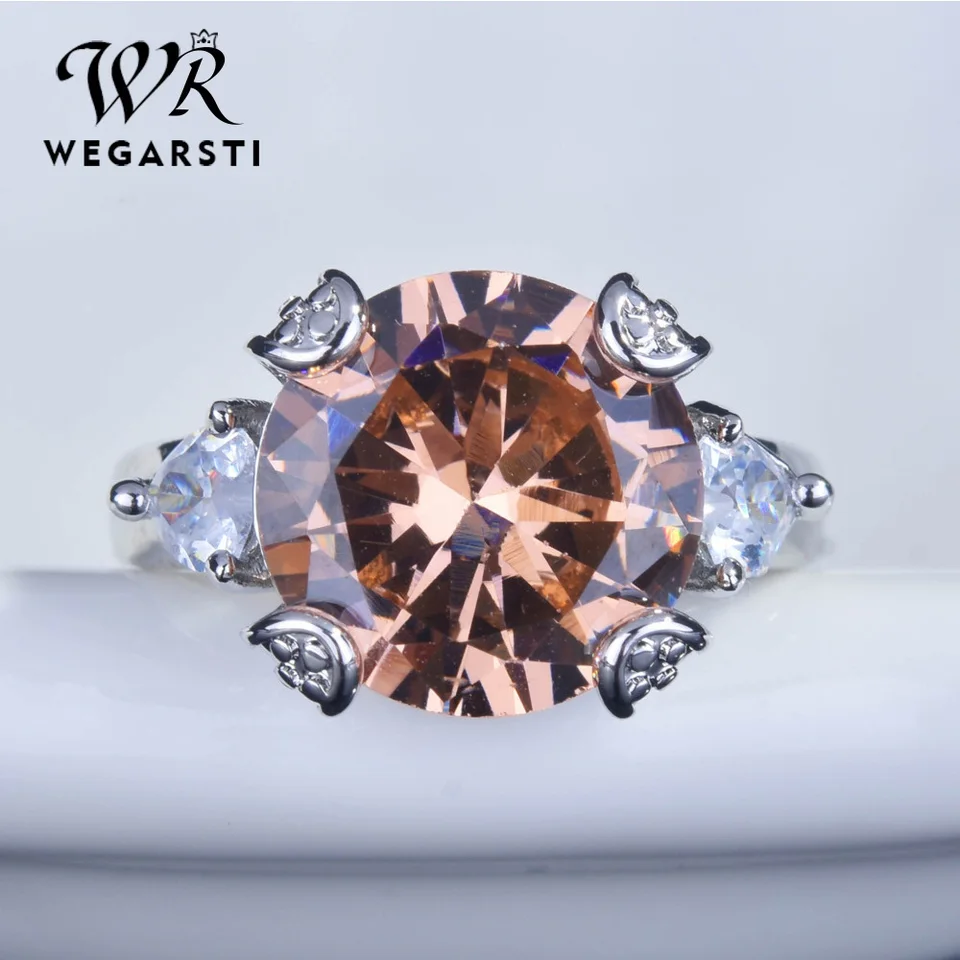 Wegarsti New Morganite Champagne Color 3 Carat Moissanite Gemstone Svadobný zásnubný prsteň pre ženy Veľkoobchod