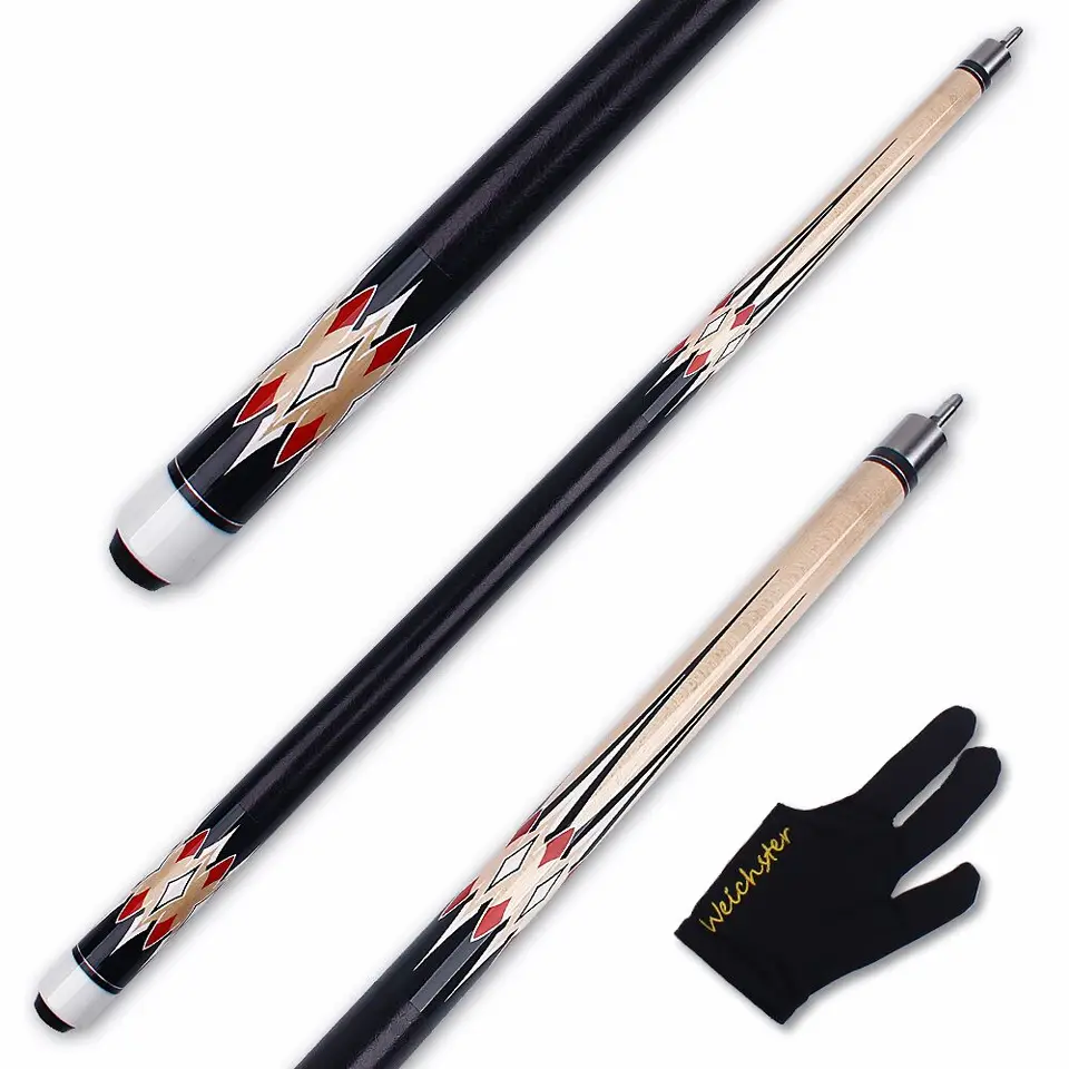 Weichster 1/2 Split Full Maple Wood Billiard bazén cue tyčinka s rukavicami