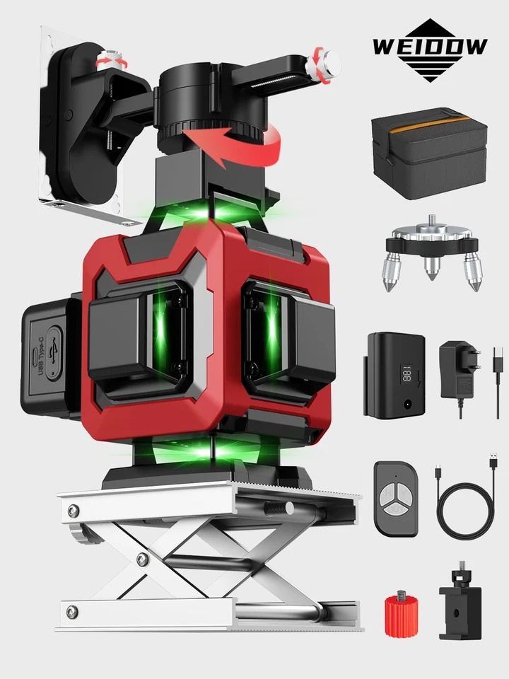 Weiddw 8/12/16 Lines Profesionálne laserové úroveň 3D/4D Horizontálne a vertikálne 360 ​​vyrovnávacie zelené lúče Zelené lúče stavebných nástrojov