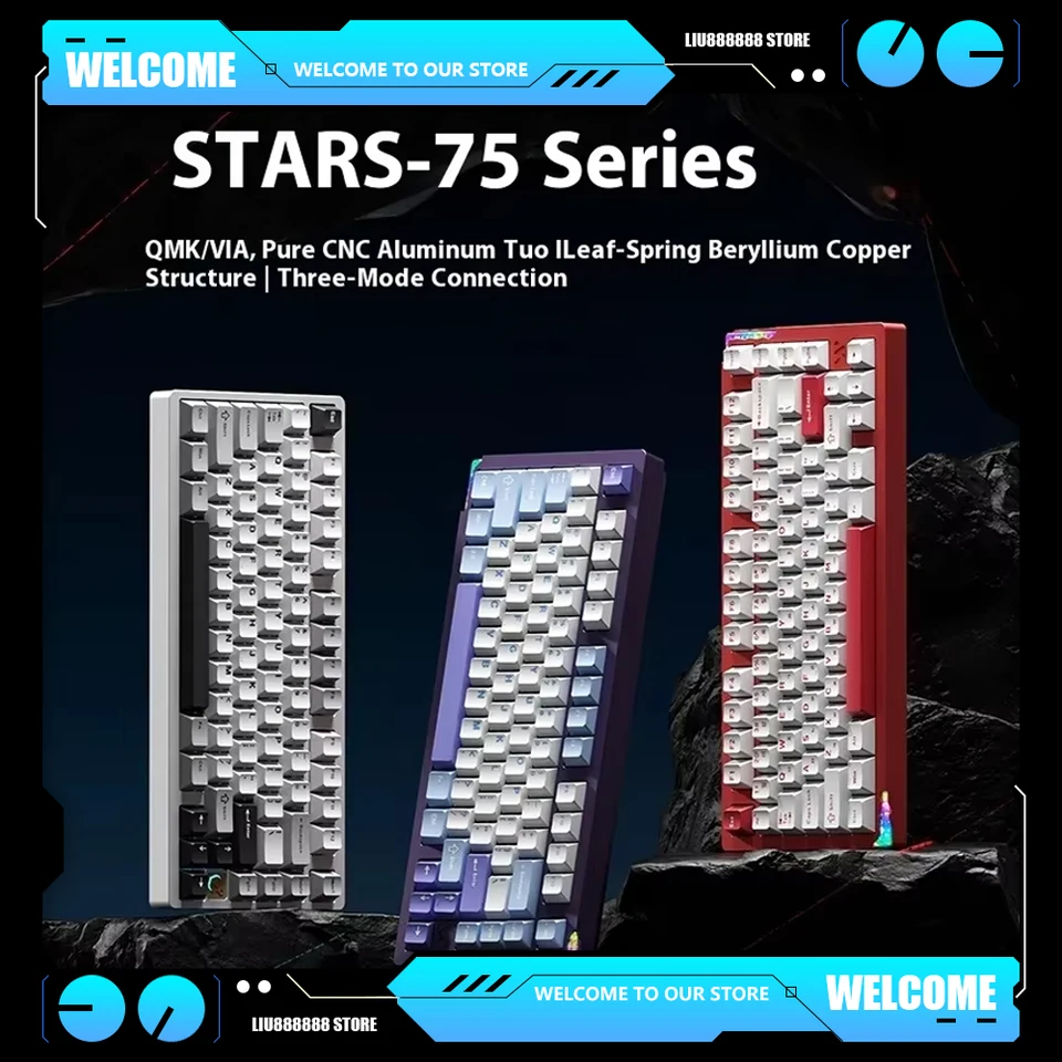 Weikav Stars-75 Wireless Gaming Hot Swap RGB Mechanical Keybaord 3-režim hliníkovej zliatiny Tesnenia Klávesnica Klávesnica Prispôsobená darček