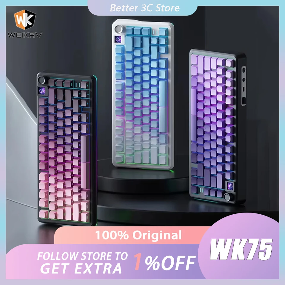 Weikav WK75 Mechanická klávesnica Tri režim bezdrôtovej klávesnice 4000 mAh RGB Hot Swap s obrazovkou Vlastná herná klávesnica PC Príslušenstvo