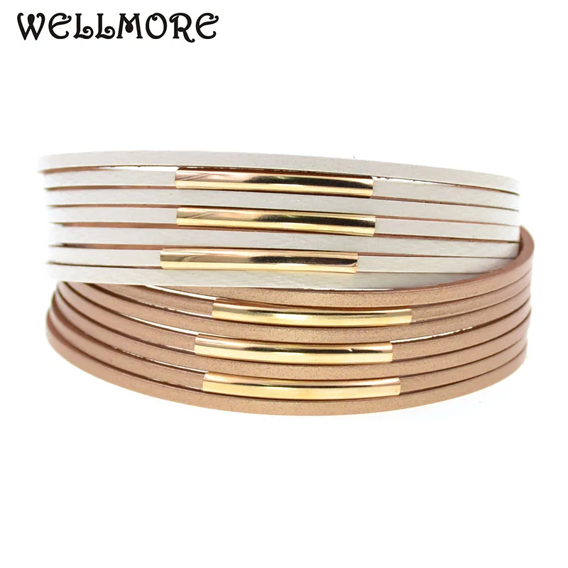 Wellmore Gold Copper Pipe Dvojfarebná kúzlo kožené náramky pre ženy Pánske zábalové náramky páry módne šperky Veľkoobchod