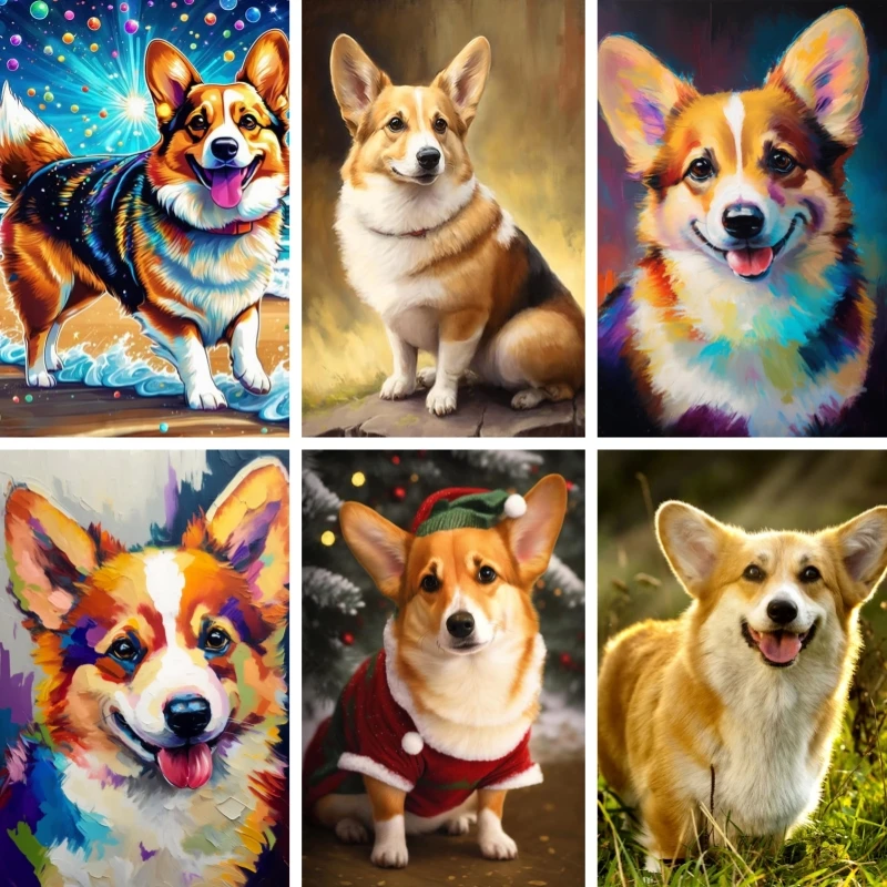 Welsh Corgi Dog Portrait, Dospelí a deti DIY DIY Diamond Painting Cross Stitch Art Set, Ideálne pre izbu Darček v kúpeľni