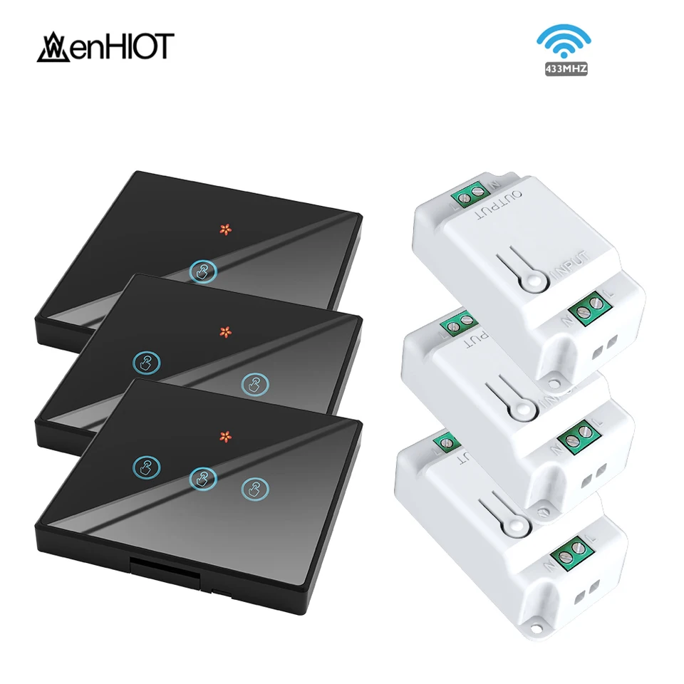 WenHiot 433MHz Wireless Wall Switch 1/2/3 Gang DIY Touch Switch Panel 220V 10A Relé prepínača diaľkového ovládača svetla