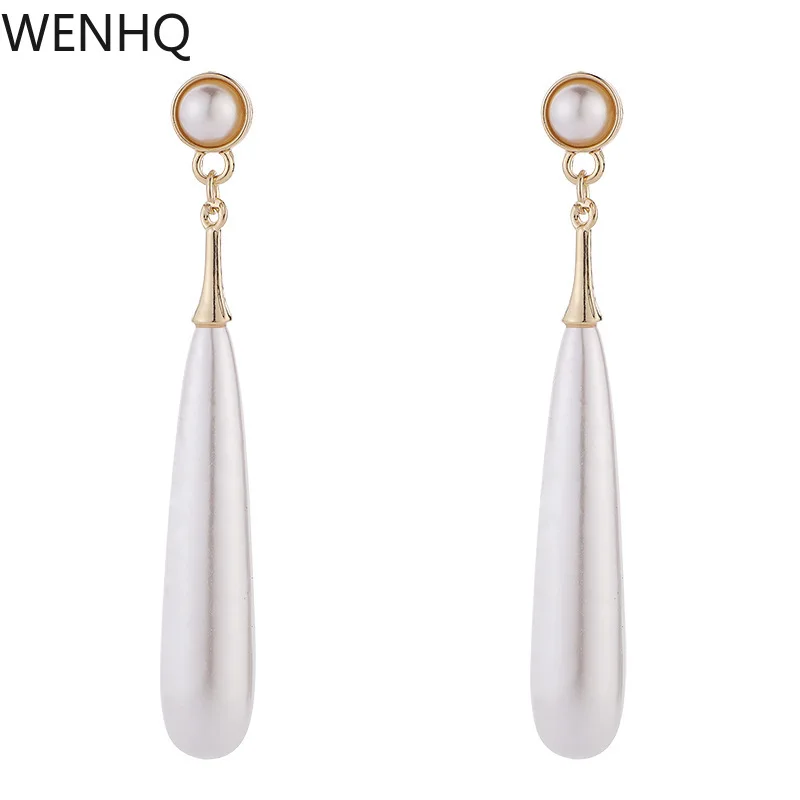 Wenhq Hot Sale Vintage Zlatá farba dlhý štýl perla klip na náušnicia