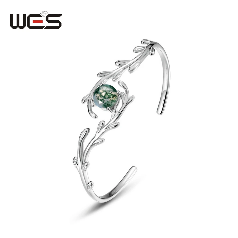 WES 925 Sterling Silver Natural 8*8 mm Olive Branch Moss Moss Achate pre ženy Svadobné darčeky jemné šperky certifikované Veľkoobchod
