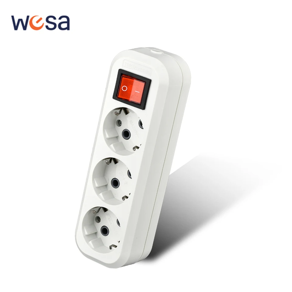 Wesa White 3 Way With Switch Terminál Blok Eu Switch Classic Retardant Plastový panel Štandardný nemecký typ Power Strip