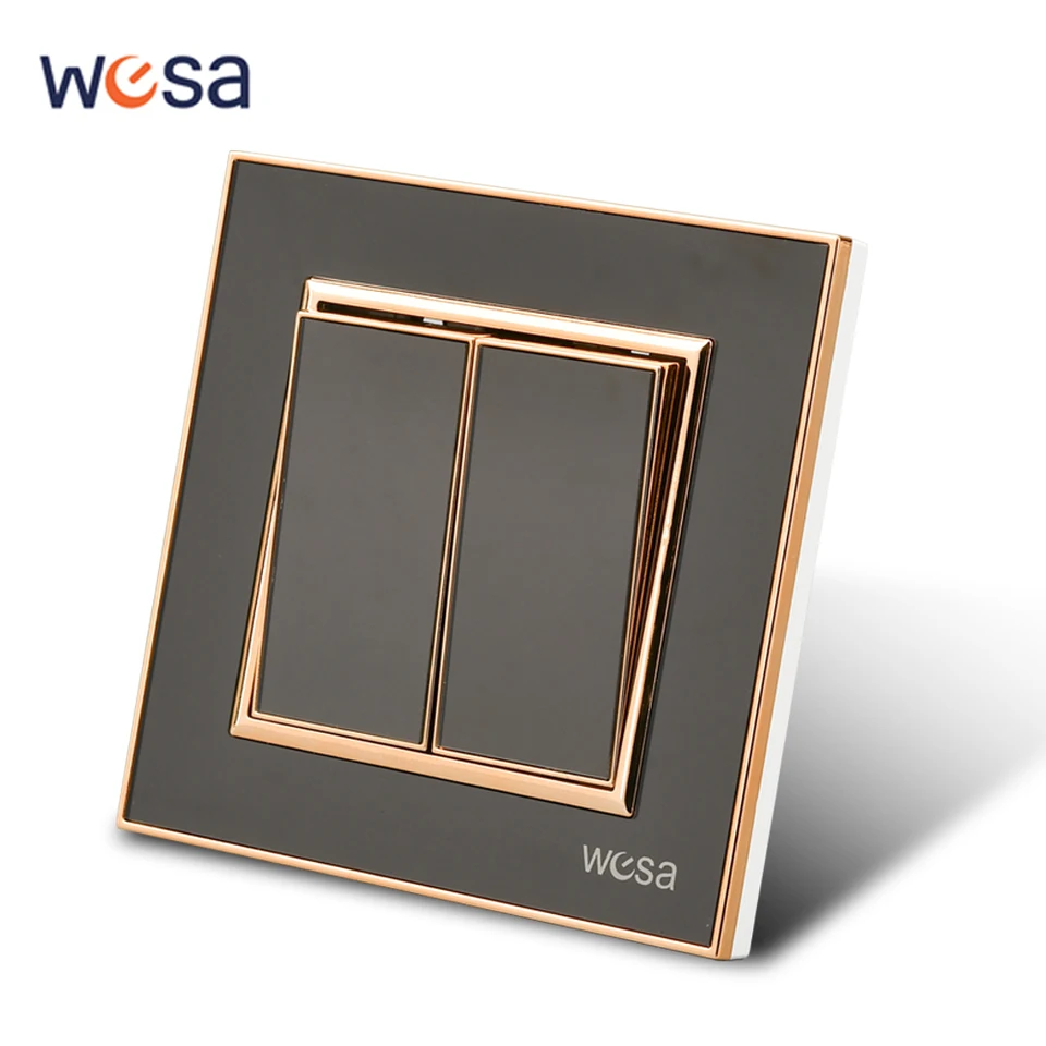 Wesa čierne zrkadlo akrylové stenu Svetlo spínač Spútavý spomaľovač panela Panel 2 Gang 1 Way Wall Rocker Double Switp zapnutý/vypnutý AC 250V