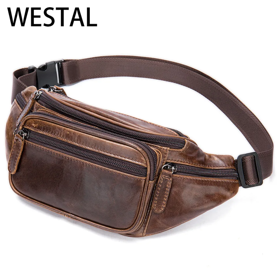 Westal Original Leather Pánsky pásový taška s viacerými vreckami pre telefónne pásové tašky cestovné pásové balenie vrecká na balenie vrecká na hrudi 9044