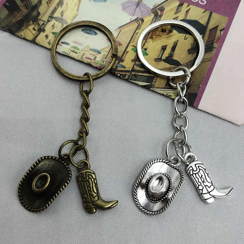 Western Cowboy Boot Keychain Cowboy Hat Boot topánka Texas Farm Keychain Kovový keychain vynikajúci darček