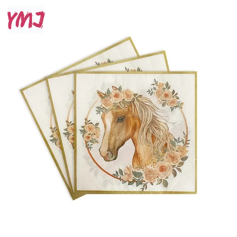 Western Cowboy Horse Racing Kids Dievčatá narodeninové oslavy dekorácia Tlač tvorivého atmosféru reštaurácia Rastins papierové prestieranky