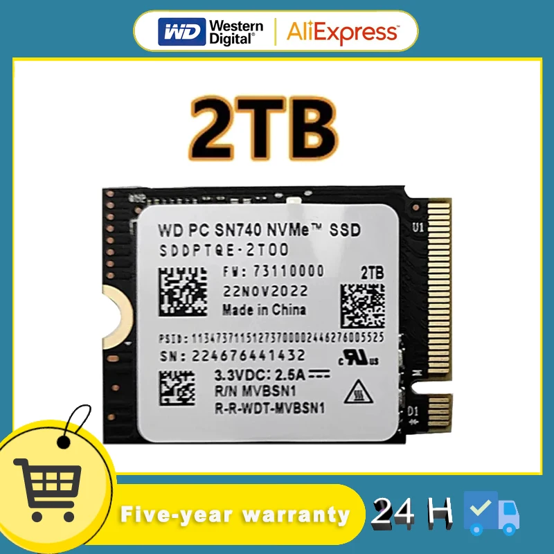Western Digital WD SN740 2TB M.2 SSD 2230 NVME PCIE Gen 4x4 SSD pre Microsoft Surface Prox Surface Laptop 3 Steam Deck